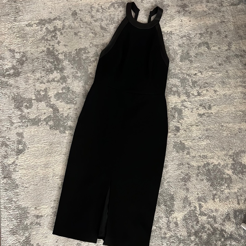 Alice and Olivia leather trimmed black dress